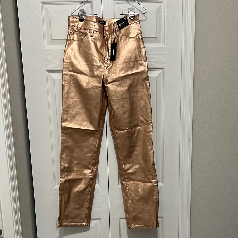 Express Metallic Gold Straight Leg Pants